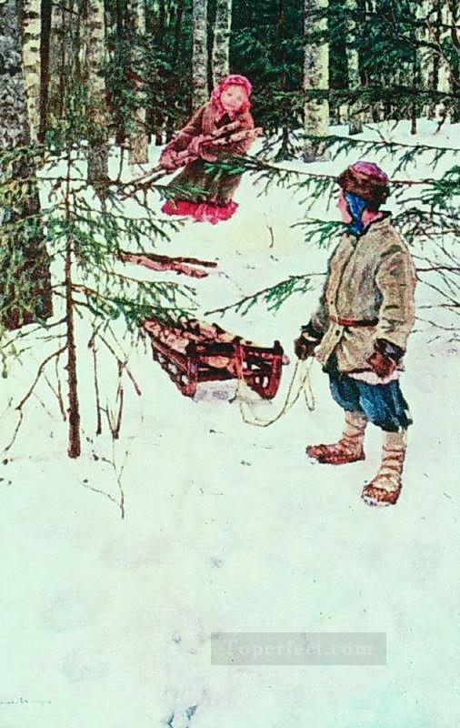 winter Nikolay Bogdanov Belsky kids child impressionism Oil Paintings